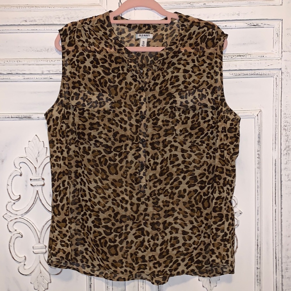 Old Navy Sheer Leopard Sleeveless Blouse
